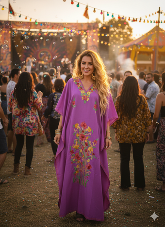 Women’s Pink Cotton Kaftan Maxi Dress – Embroidered Lounge Dress & Boho Holiday Gift L-2X